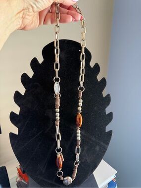 Handcrafted Brown Bead and Silver Link Necklace